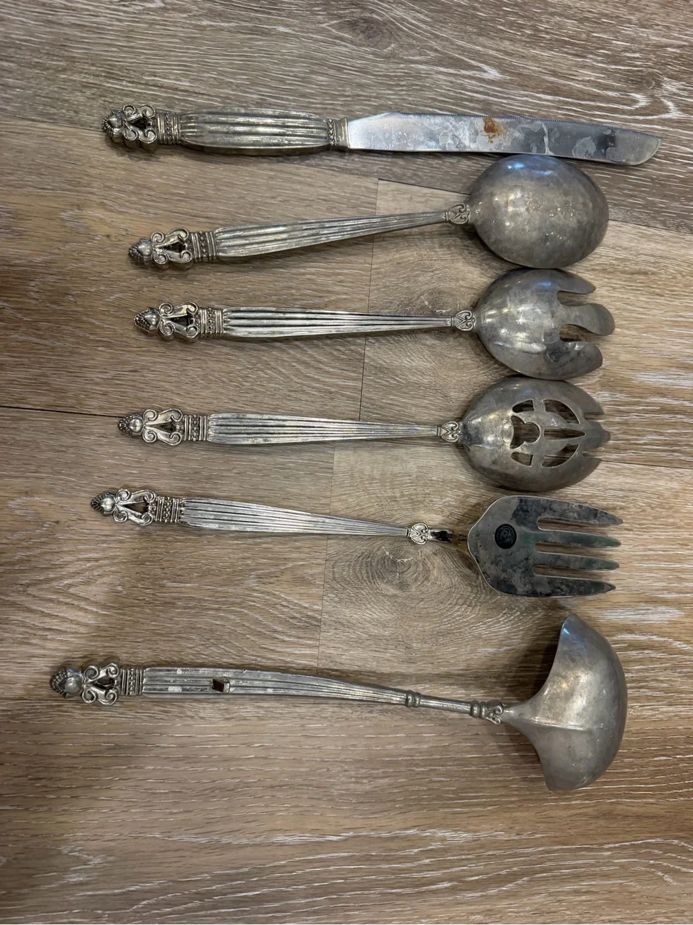 Godinger Silver Plate Serving Utensil Set 6 Pc Fork Spoon Ladle Knife Spoon